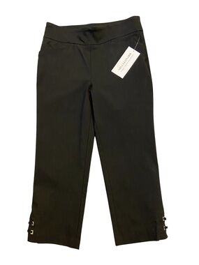 Nina Leonard Black Crop Pant Tummy Smoothing Grommet Detail Stretch Size S New